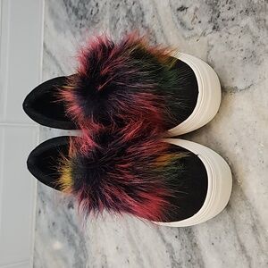 STEVE MADDEN “Great” Rainbow Pom Pom Platform Slip On Sneakers—SZ. 8.5